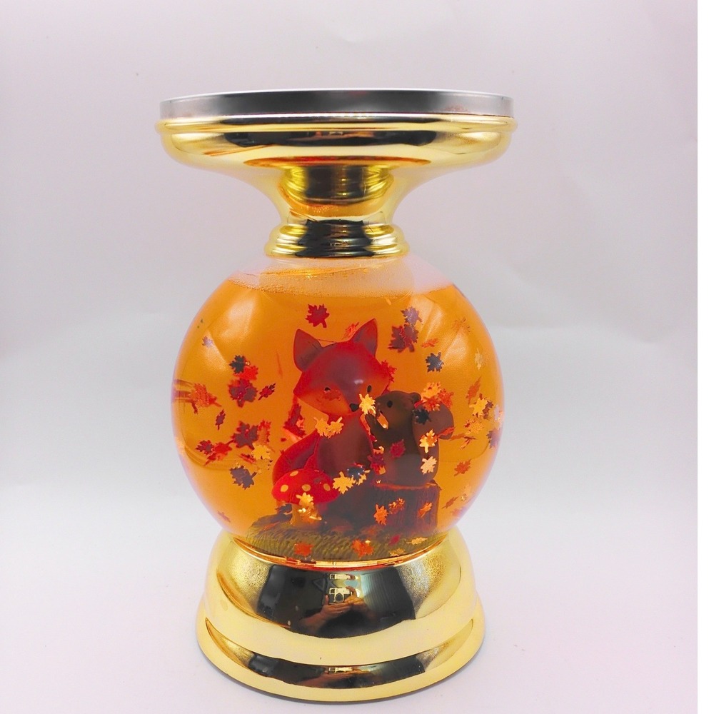 Bath & Body Works Candle Holder 7.5" Gold Autumn Fox Squirrel Light Up Globe